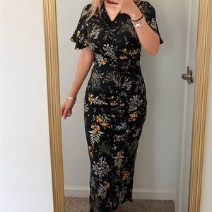 Walter Baker | Black Floral Maxi Dress with Short Sleeves